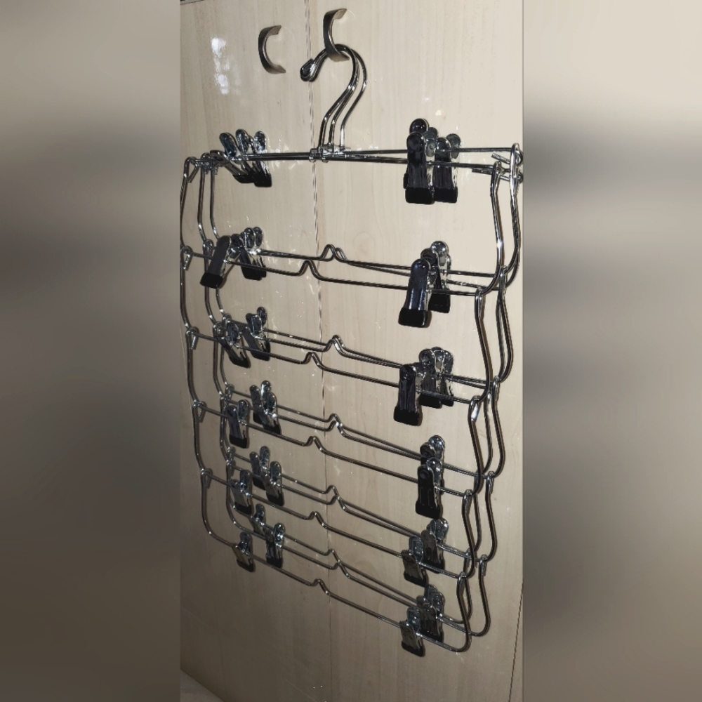 4 ~  Chrome tier skirt / pants hangers for organizing closets